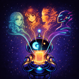 AInstain holding a glowing prompt card with multiple surreal AI-generated art styles emerging above, representing Playground AI image generation and creative experimentation.